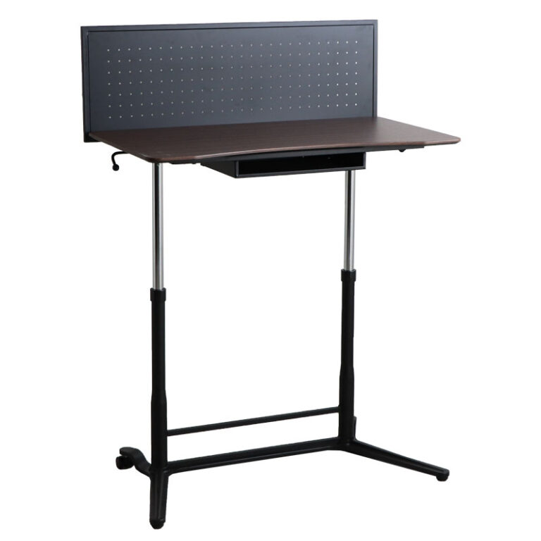 机の高さを調整でき使いやすさ抜群の昇降デスク ブラウン パンチングボード付き スタンディングデスク